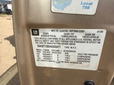 04-07 Rainier Passenger Right Rear Power Window Regulator With Motor Oem Back
