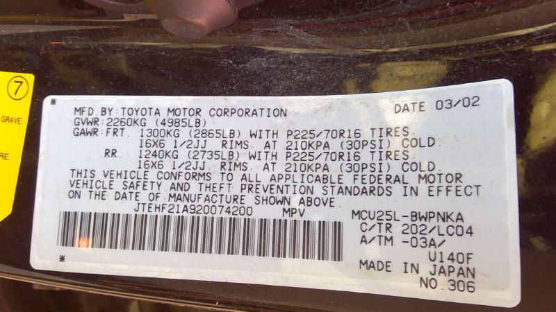 2001-2003 Toyota Highlander Engine Assembly/Motor