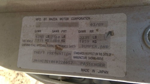 1988-1991 Mazda 929 Mass Maf Sensor Assembliy Oem 3.0L Je0613210r0a