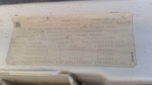 1991-1994 S10 Blazer Back Glass Rear Window Oem 15647867