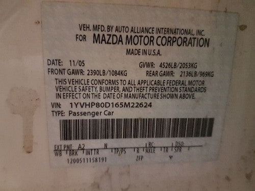 2006-2008 Mazda 6 Driver Tail Light Sedan 4 Door Brake Lamp Oem Gp7a51160