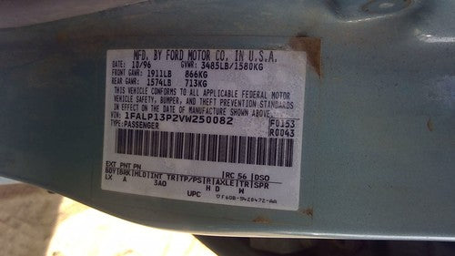 1997 Ford Escort Wiring Harness For Engine Oem 2.0L Sohc Mt 5 Speed