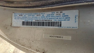 2000 Vw Cabrio Convertible Dash Wiring Harness Oem 2.0L At