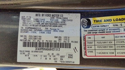2010 Ford Fusion Wiring Harness For Engine Oem 2.5L At