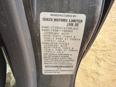 1998-2003 Isuzu Rodeo Passenger Right Rear Back Axle Shaft Oem 4X2 6060370