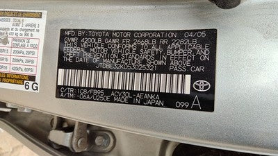 02-06 Toyota Camry Passenger Right Rear Power Window Regulator With Motor Back
