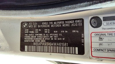 2004 Bmw X3 Wiring Harness For Engine Oem 3.0L